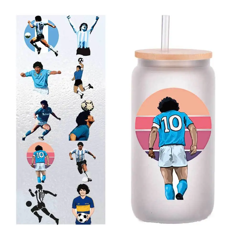 

10 pieces/pack sports Diego Maradona football UV transfer stickers Crystal label DIY Cup stickers customized four inches.