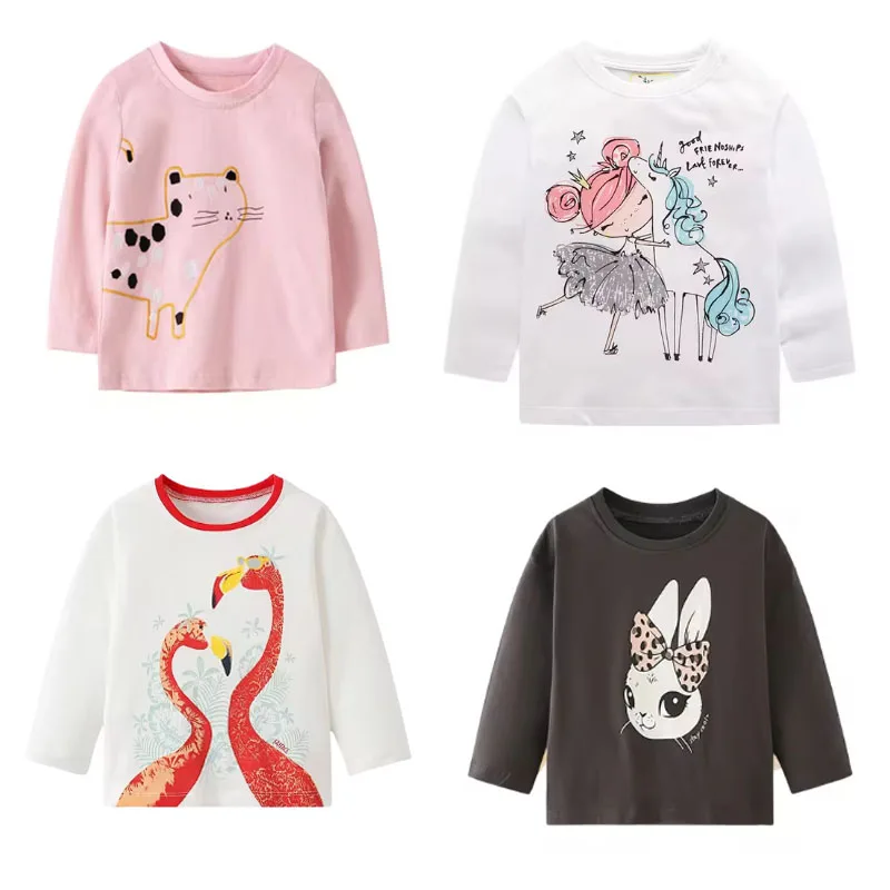 Jumping meters New Girls Cotton Tees Tops Unicorns Printed Long Sleeve T shirts Children Animals Clothing Autumn Spring T shirts