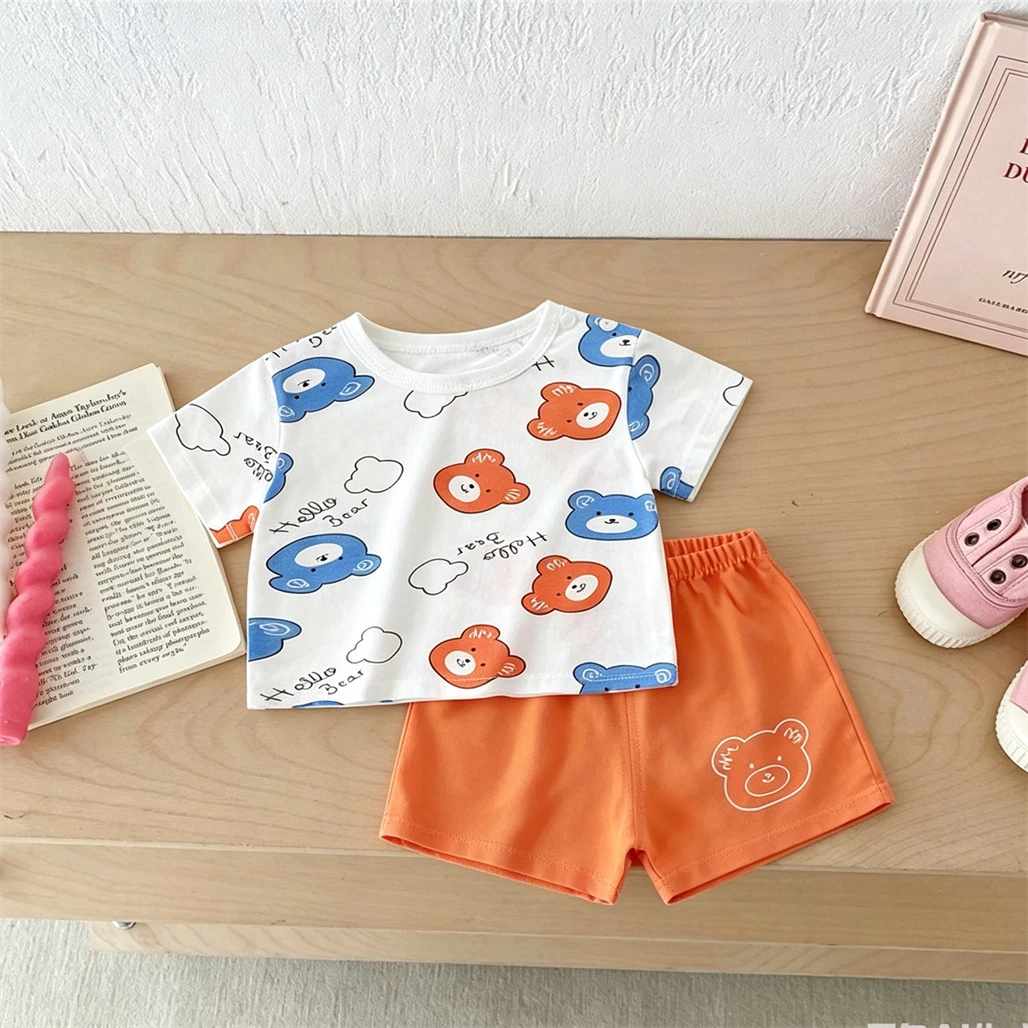 Boys And Girls Summer Costume Lovely T-shirt+Shorts Two Piece Set Cartoon Crewneck Tees Loose Shorts Toddler Fashion Outfits view 4