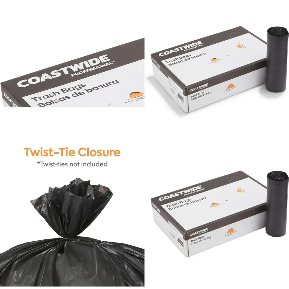 

55 Gallon Capacity Black Linear Low Density Trash Bags, 100 Count per Box