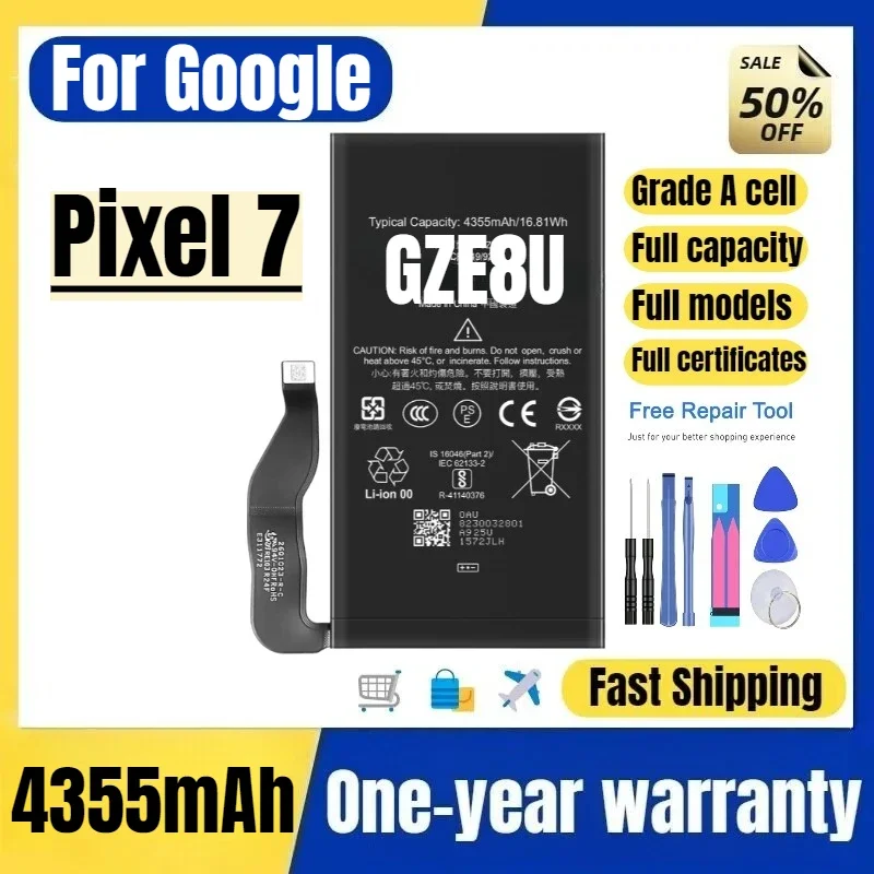 GZE8U for Google Pixel 7 Mobile Phone Battery High Quality High Capacity Battery Replacement Bateria Grade A Cell with Tools