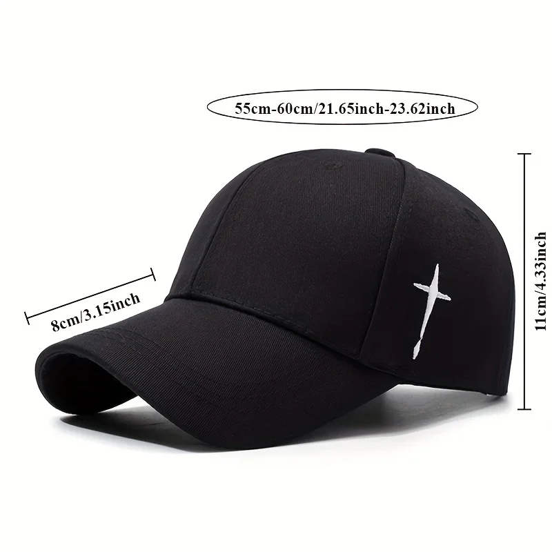 Simple Cross Embroidered Solid Color Unisex Baseball Cap Adjustable Lightweight Casual Sun Visor  For Couples Students