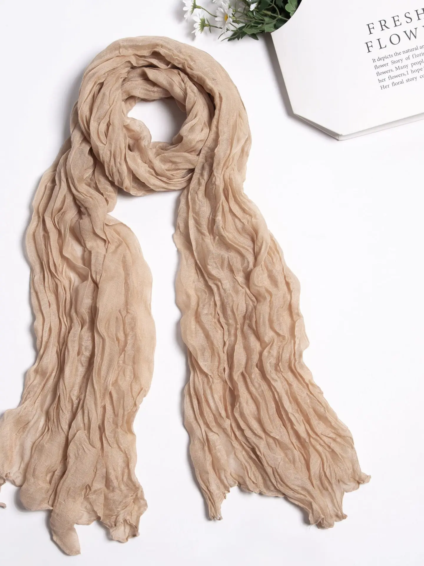 New Pleated Scarf Women Luxury Candy Color Cute Polyester Scarfs Thin Soft For Woman Headband Scarves