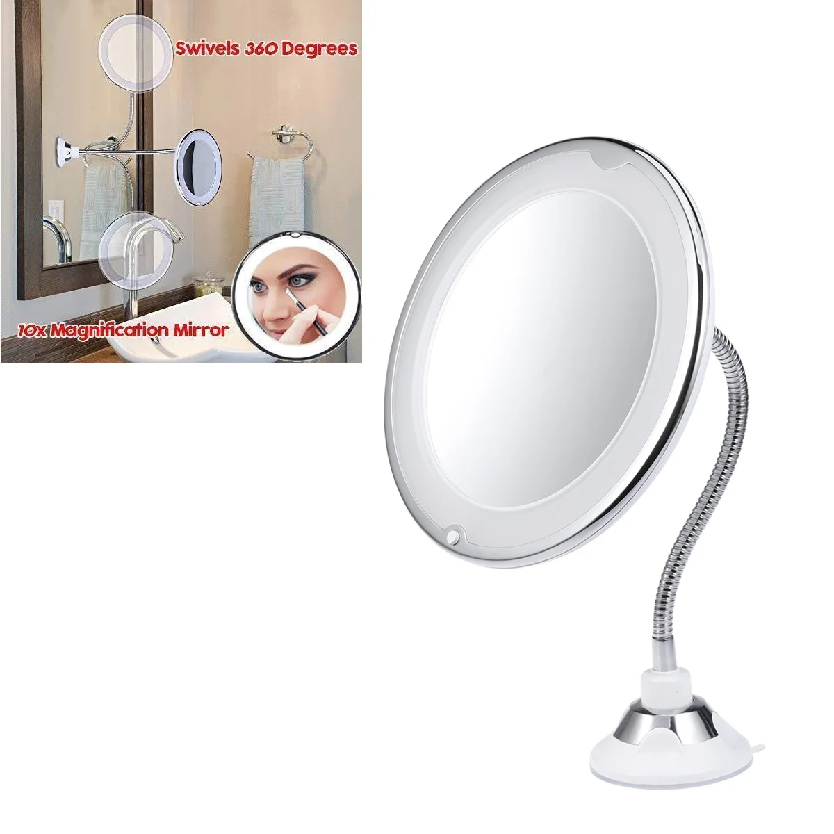 1 قطعة 10x مرآة ماكياج LED مكبرة كوب شفط قوي لسطح أملس اللمس وتفصيل مرآة ماكياج #5