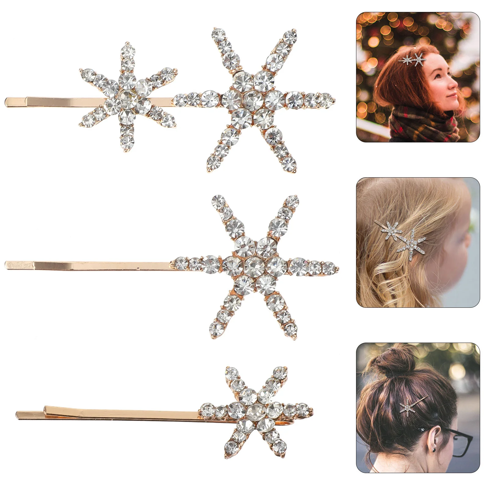 Star Hairpin Barrettes Women Rhinestones Clip Fashion Alloy Bride Sparkly Stars