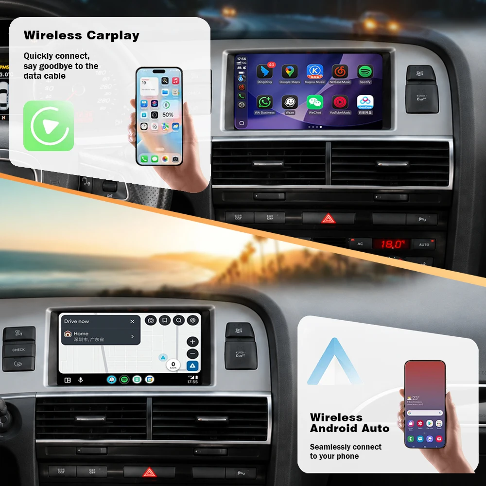 AUTOTOP Radio Multimedia para Auto Audi A6 C6 4F Q7 4L 2005-2015, Pantalla Táctil Suave de 7 Pulgadas con Linux, CarPlay Inalámbrico, Android Auto, Reproductor de Video Estéreo, Aplicación YouTube Integrada, DSP, Siri, Control del Volante, Navegación con AMI, AUX, Micrófono, Cable, Plug and Play 2
