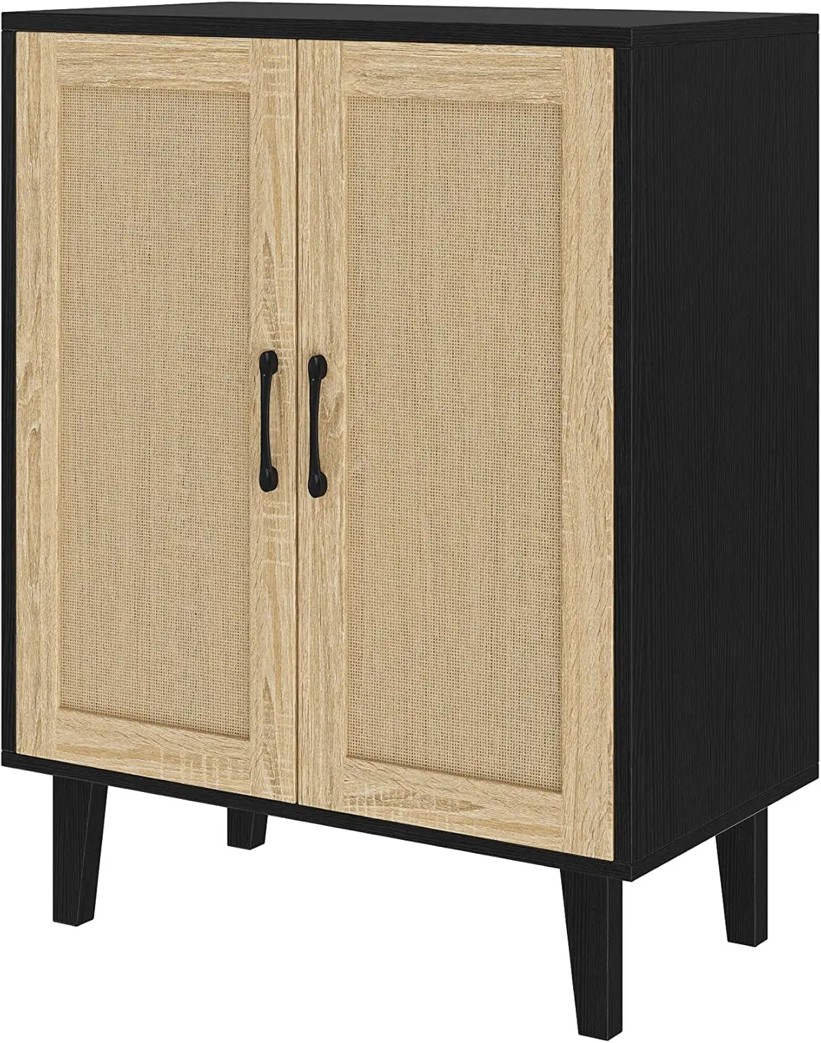 

Buffet Cabinet Sideboard with Rattan Decorated Doors Kitchen Storage Cupboard Accent Cabinet (Black)