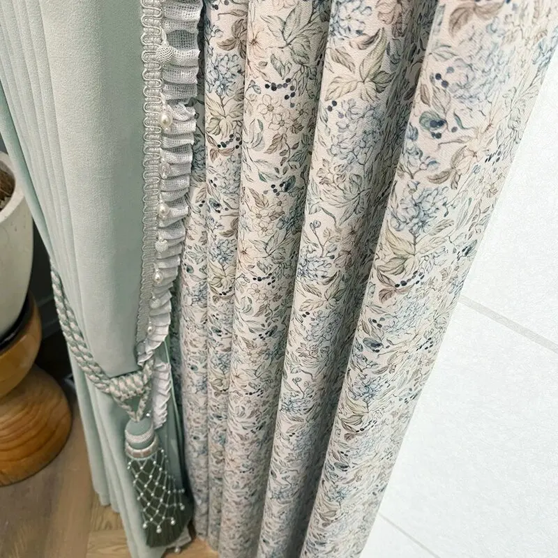 New Rural Flowers Light Green Lace Chenille Curtains for Bedroom Living Room French Window Customized Products Valance