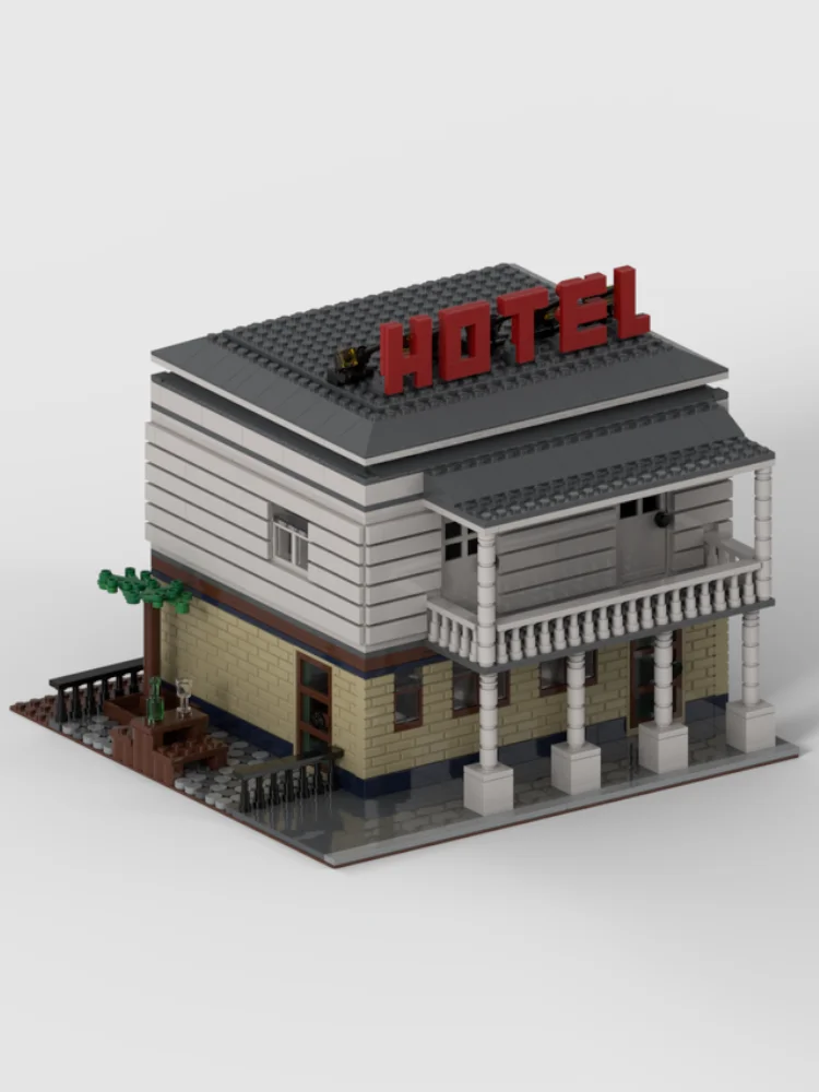 MOC-Blocos de Construção Modular House Street View, Hotel e Pub Australiano, Tijolos Tecnológicos, Brinquedos de Montagem Criativa DIY, Presentes de Férias