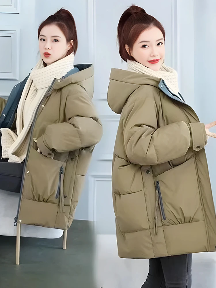 

Модная женская хлопковая куртка с капюшоном и длинными рукавами, однотонная, универсальная, в корейском стиле, модная, с ощущением высокого качества, для повседневной носки