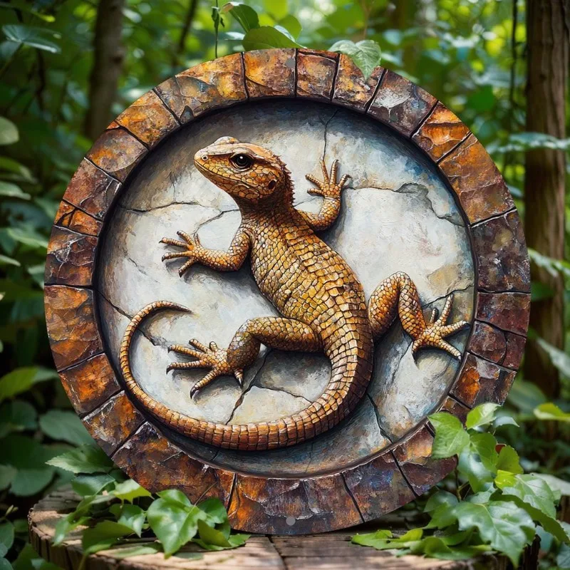 

Lizard-Themed Aluminum Wall Art, Round Metal Signage, HD Printing, Home, Office, Party Decor, Valentine'S Day & Holiday Gift