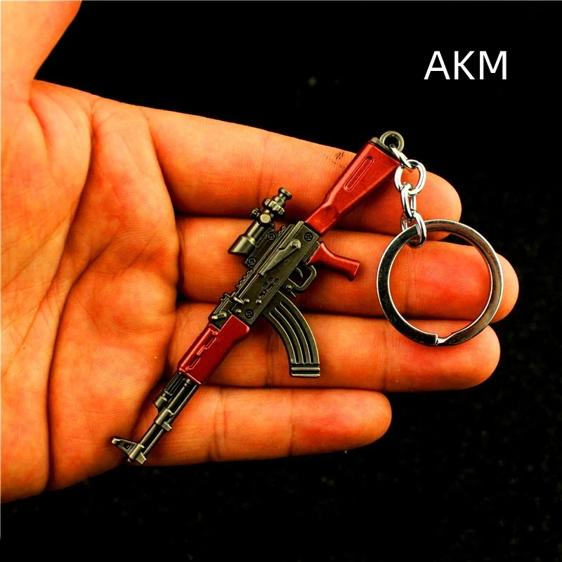 Gra animowana brelok z metalowym pistoletem PUBG 9cm AWM 98K AKM M24 stopowy Model broni lekki brelok prezent urodzinowy zabawka dla dzieci