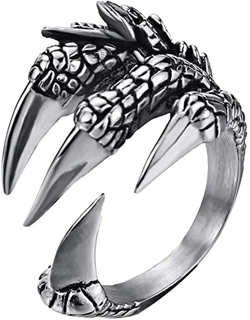 Edelstahl Vintage Silber Drachenklaue Verstellbarer Öffnungsring Tibetsilber Adler Tierringe für Männer Frauen Punk Schmuck