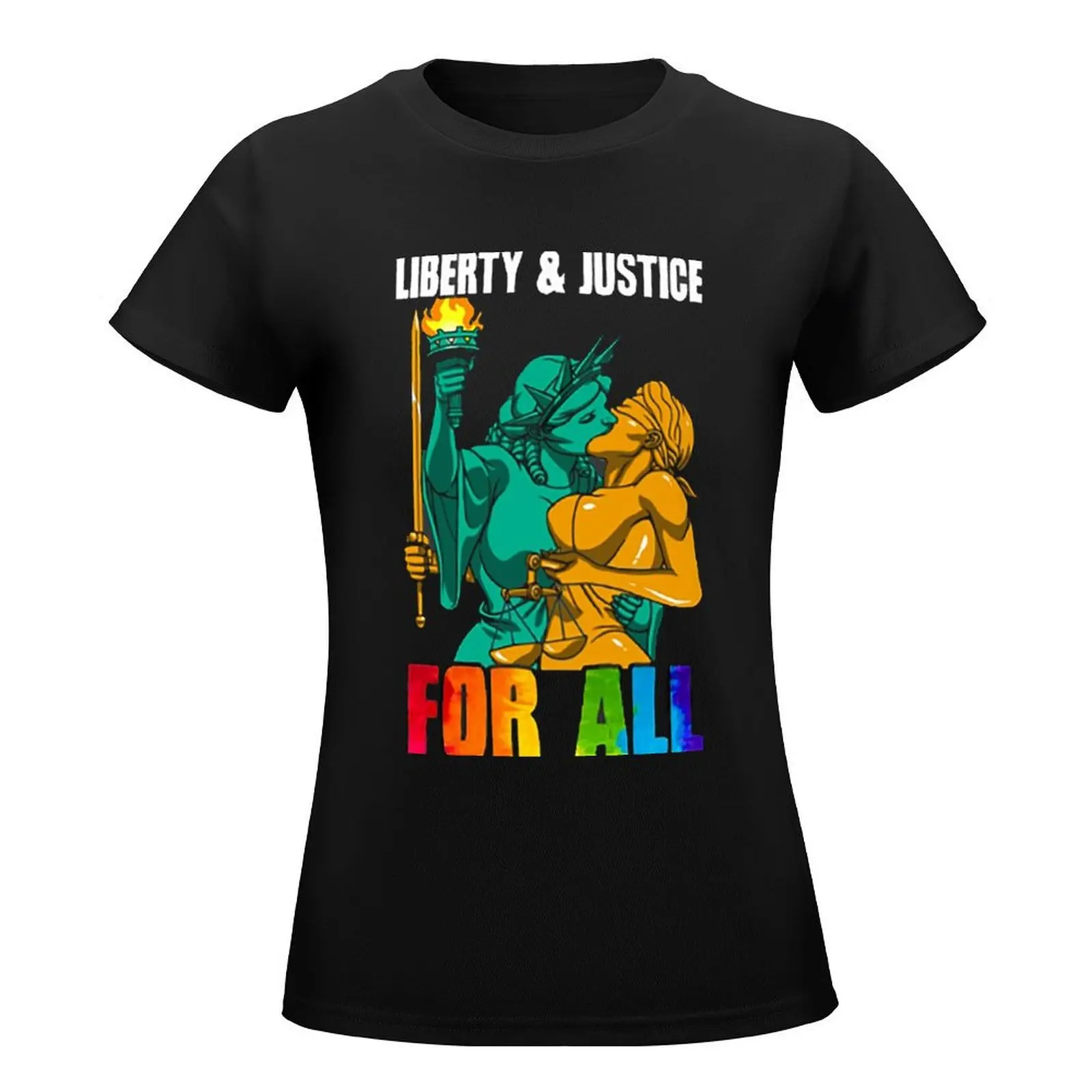 Lady Liberty and Justice Kiss for all gifts T-Shirt summer clothes hippie clothes Blouse clothes for woman