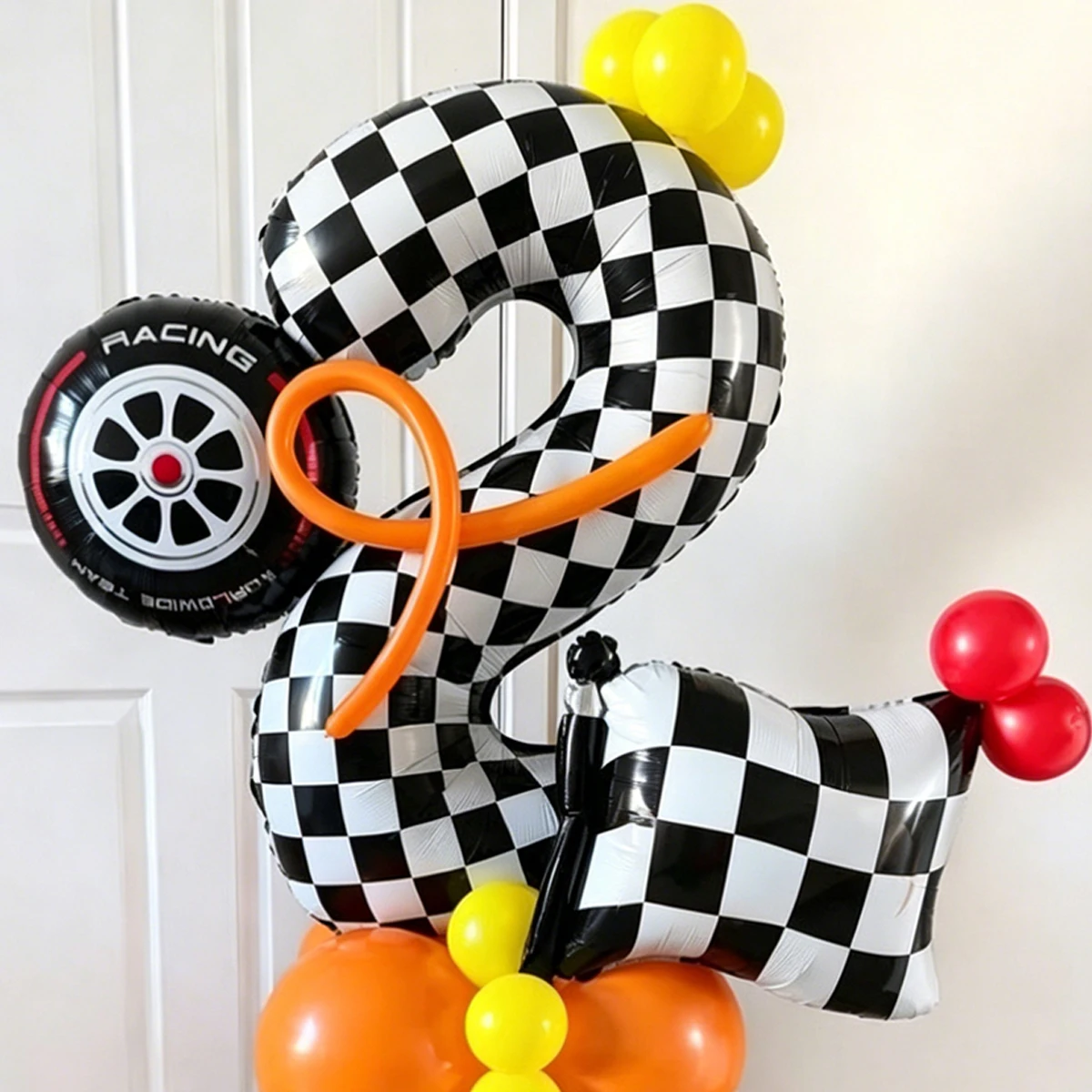 Siyah Beyaz Kareli Rakam Balon - Lighting Mcqueen Birthday Decor incelemesi ve fiyatı