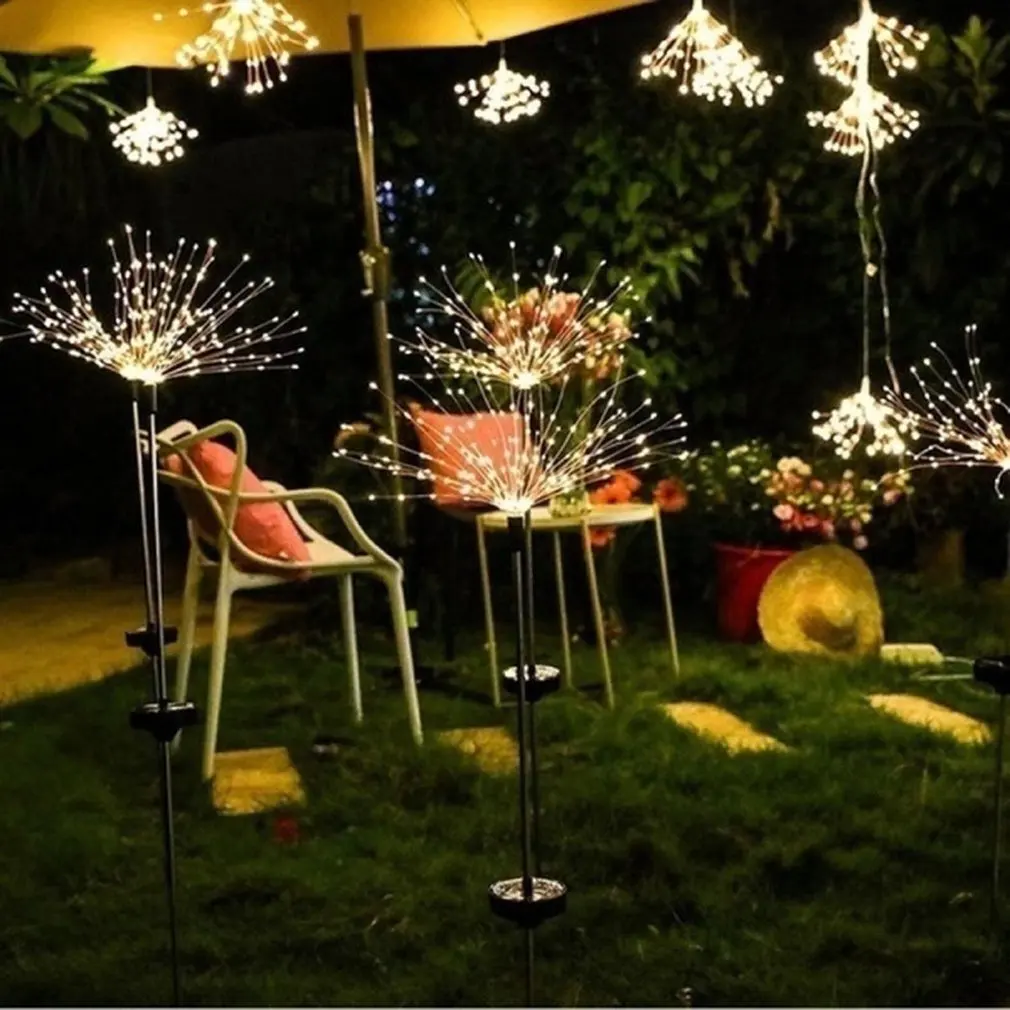 โคมไฟดอกไม้ไฟ LED พลังงานแสงอาทิตย์90/120/150สำหรับสวนภูมิทัศน์สนามหญ้าโคมไฟวันหยุดพลังงานแสงอาทิตย์ไฟสนามกันน้ำกลางแจ้ง