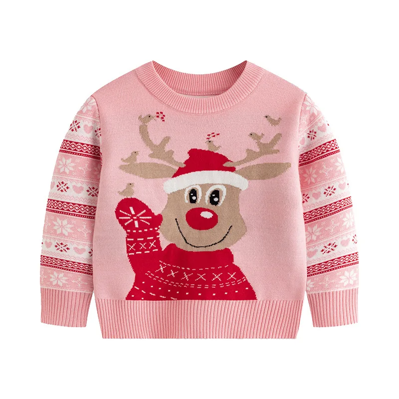 

2025 New Children's Warm Sweater for Boys Girls Autumn Winter Tops Clothing Baby Kids Christmas Cartoon Jacquard Double Pullover