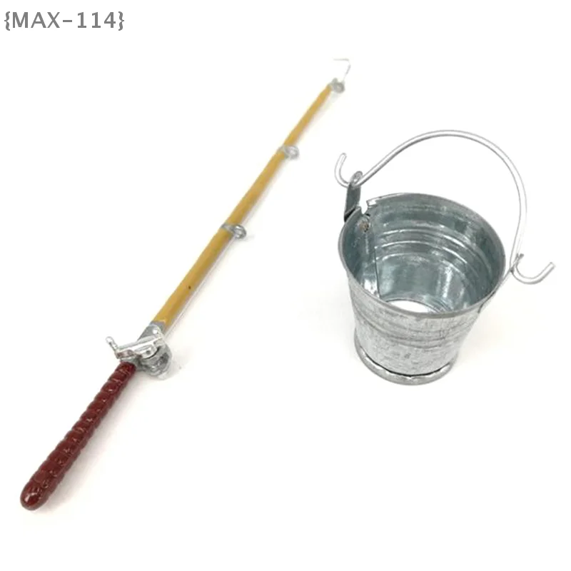 

【MAX114M3】2 шт./компл. 1:12 Миниатюрная металлическая удочка для кукольного домика + ведро для воды