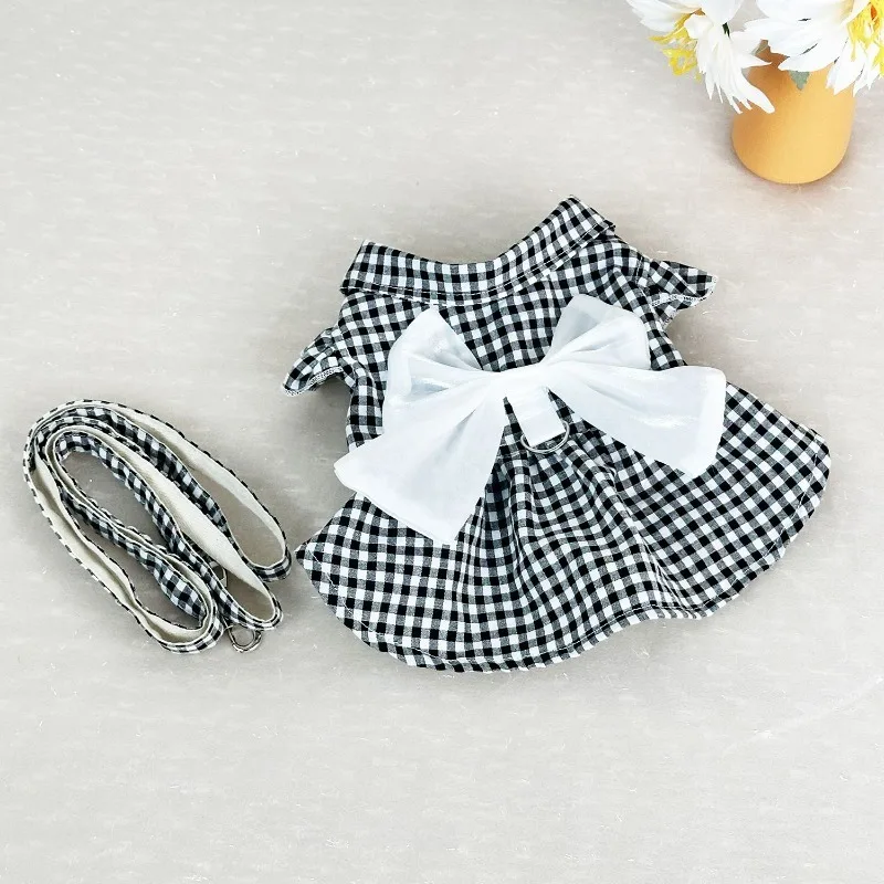 Cotton Crepe Dress Chest Strap Big Bow Traction for Cats and Dogs Bichon Teddy Small Dog Out Traction Puppy Accessories