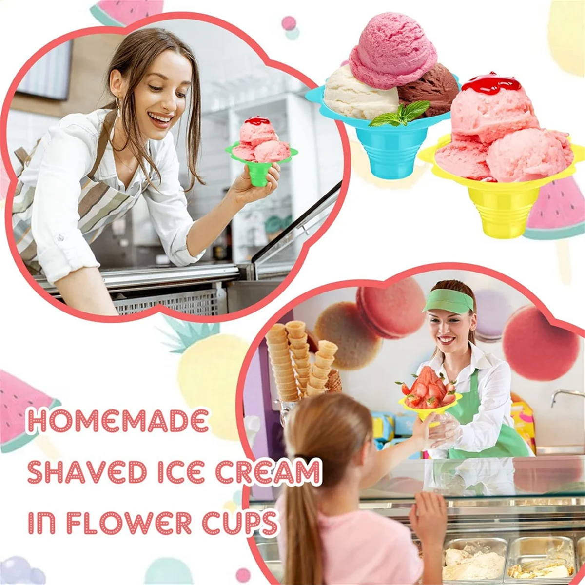 200 Pieces 4 Oz Colorful Shaved Ice Cups Flower Shaped Snow Cone Cups Leak Proof Plastic Snack Ice Cream Bowls ST