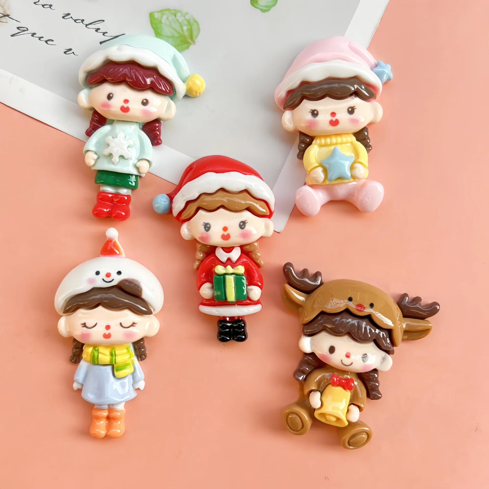 2pcs Cartoon shiny Christmas Sister cartoon resin flatback cabochon diy crafts materials kid handmade jewelry charms