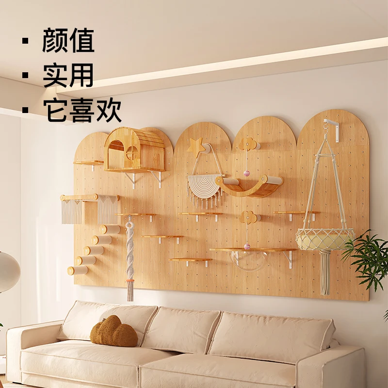 Cat wall jumping platform, solid wood cat climbing rack, hole board, DIY grinding claw post, space capsule, cat nest ladder clim