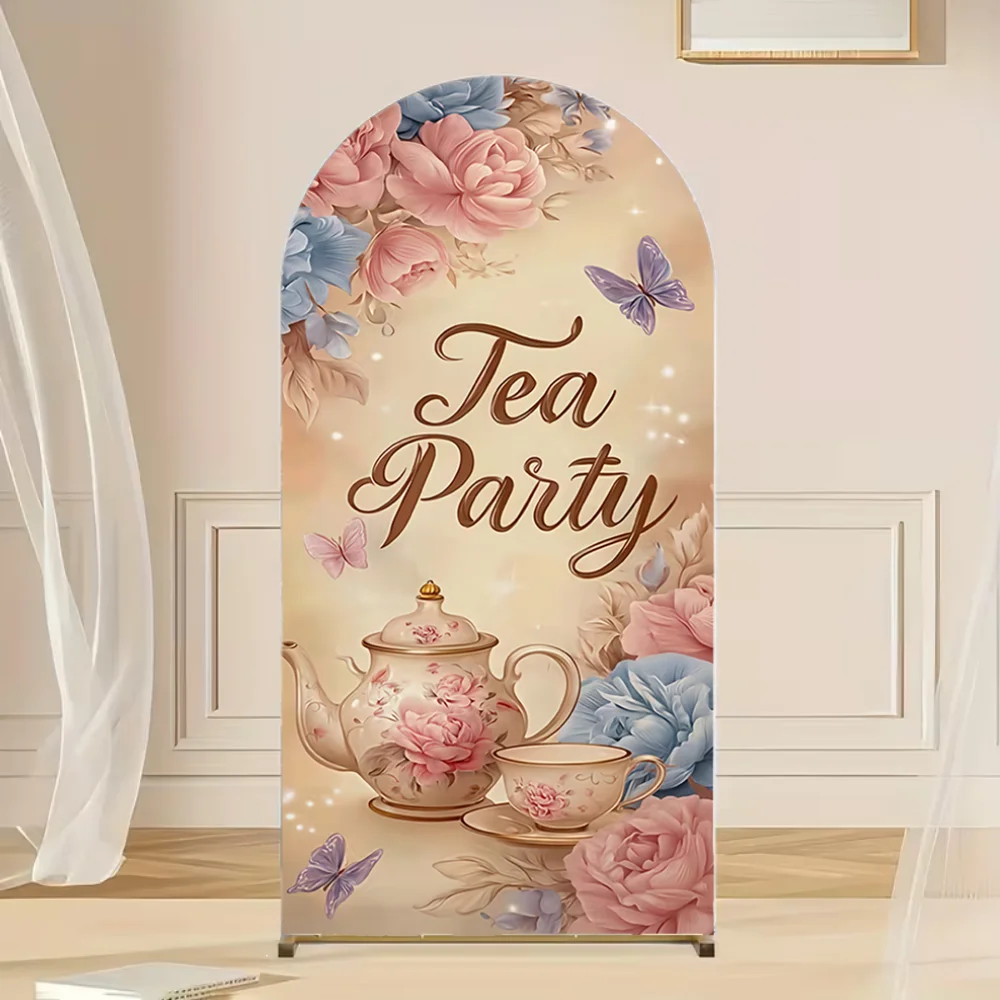 

Vintage Floral Tea Party Arch Backdrop Cover Girl Elegant Woman Birthday Backdrop Decoration Baby Shower Photo Shoot Props