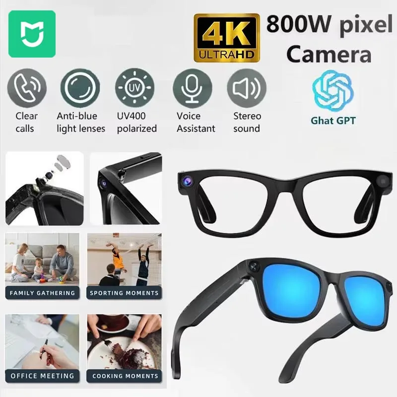 

MIJIA 4K Smart AI Glasses 800W pixel AI Shooting Camera HD Photo Video Voice Call Translation Waterproof Bluetooth AI Glasses