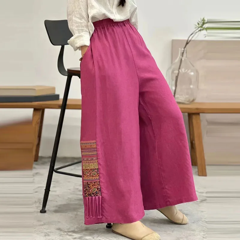 Ladies Spring And Summer New Cotton Linen Casual Pants Retro Solid Color Joker Wide Leg Fashion Temperament Simple Loose Pants