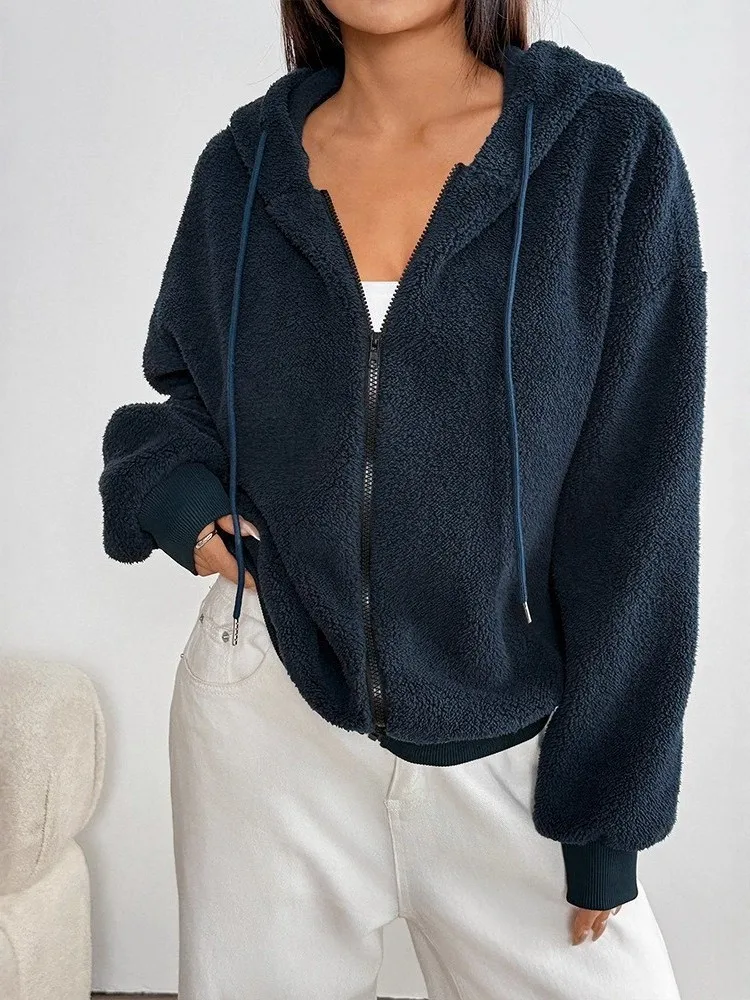 

Женский кардиган-худи с капюшоном на шнурке, утепленный, с длинными рукавами, универсальный, весенний сезон