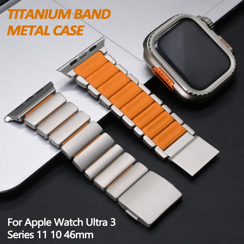 Luxury Titanium Rubber Strap for Apple Watch Ultra 3 2 1 49mm 10 11 46mm Magnetic Band for Iwatch Series 9 8 7 45mm 6 SE 3 44mm