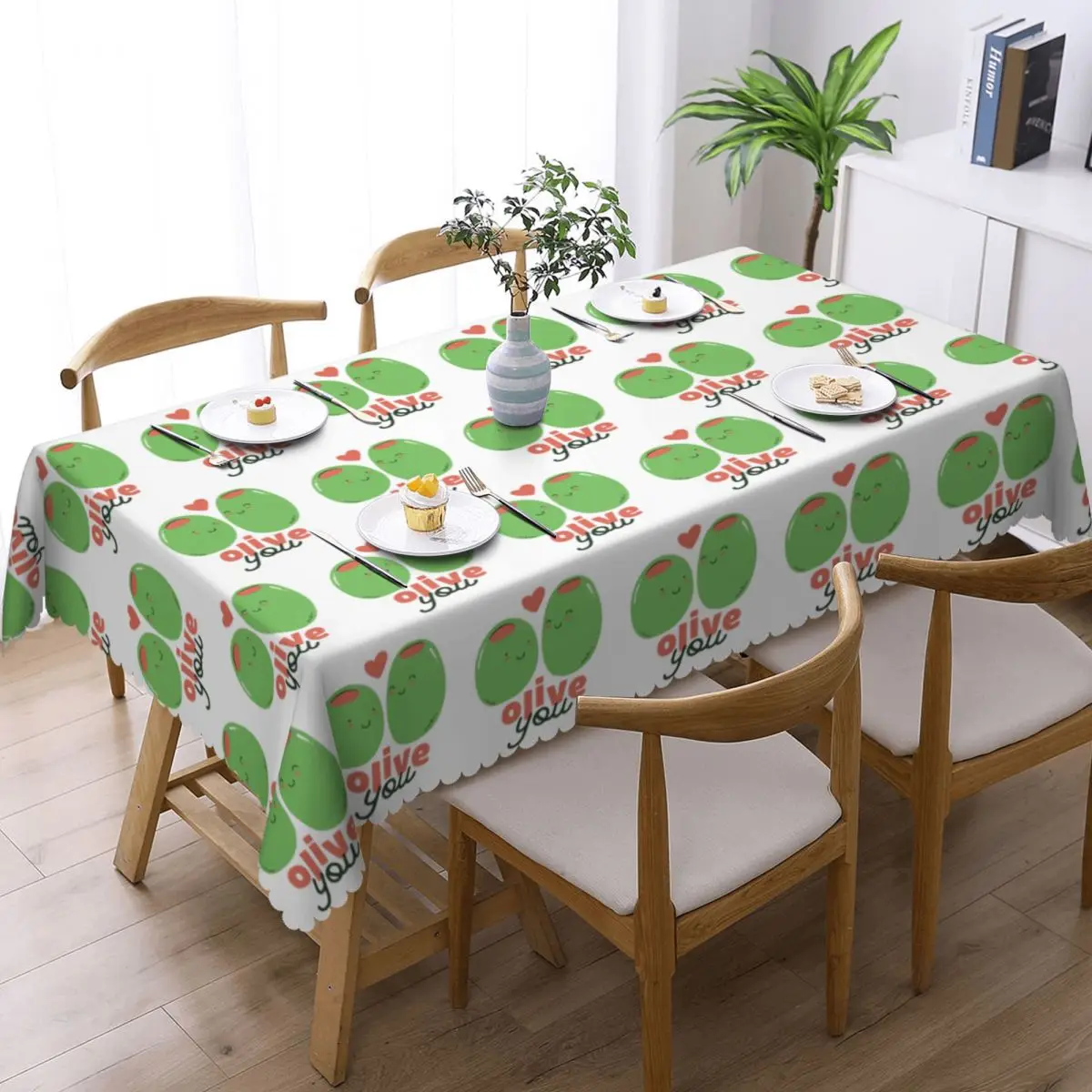 Olive You - I Love You Custom Rectangular Tablecloth Oilproof Table Cover for Dining Events Table Cloth