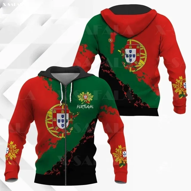 PORTUGAL Emblem Map Flag 3D Print Zipper Hoodie Man Pullover Sweatshirt Hooded Jacket Jersey Tracksuits Outwear fugees moletom