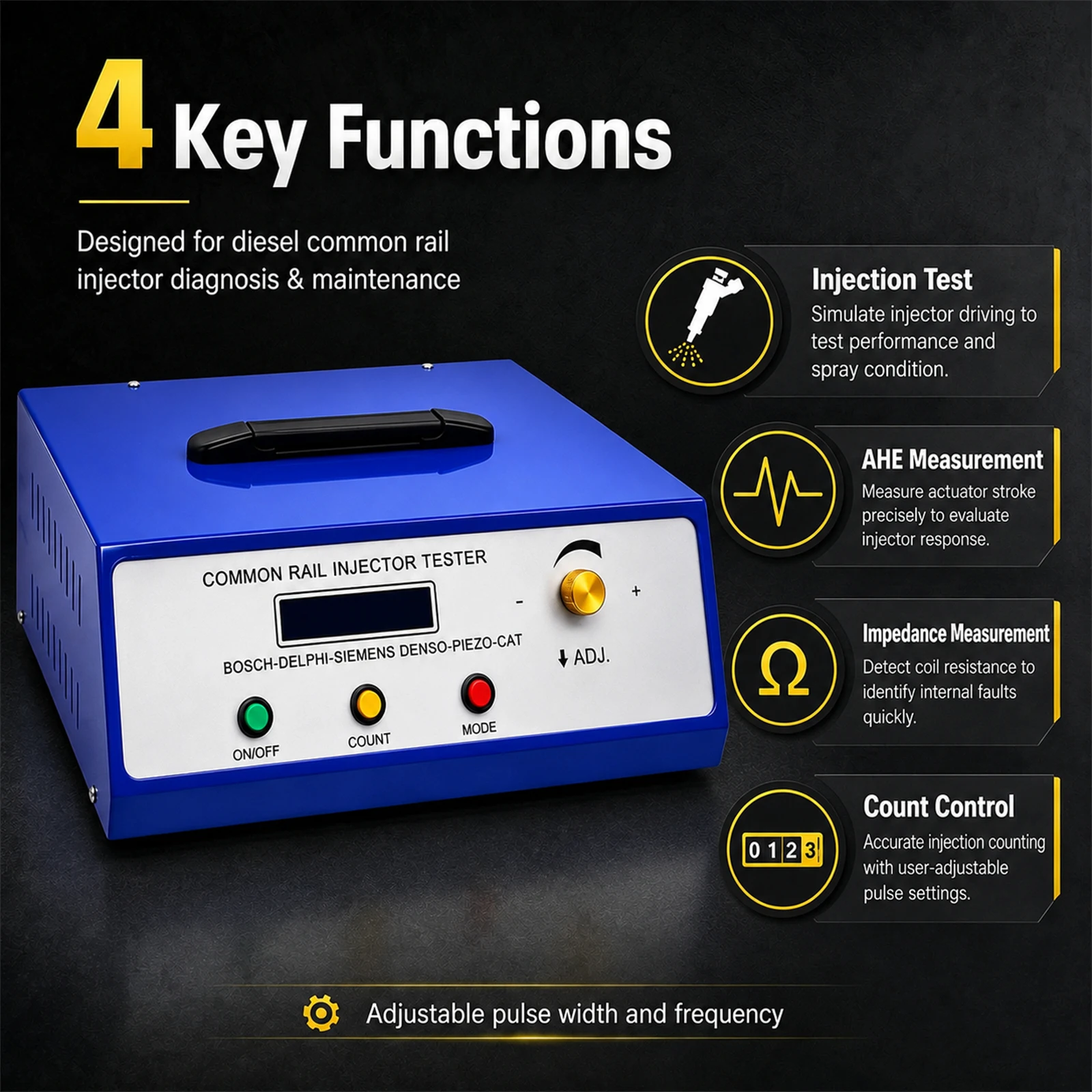 CR1000 Common Rail Injector Tester Piezo Solenoid  Valve AHE Dynamic Lift Resistance Test Pulse Adjustable Repair Tools view 3