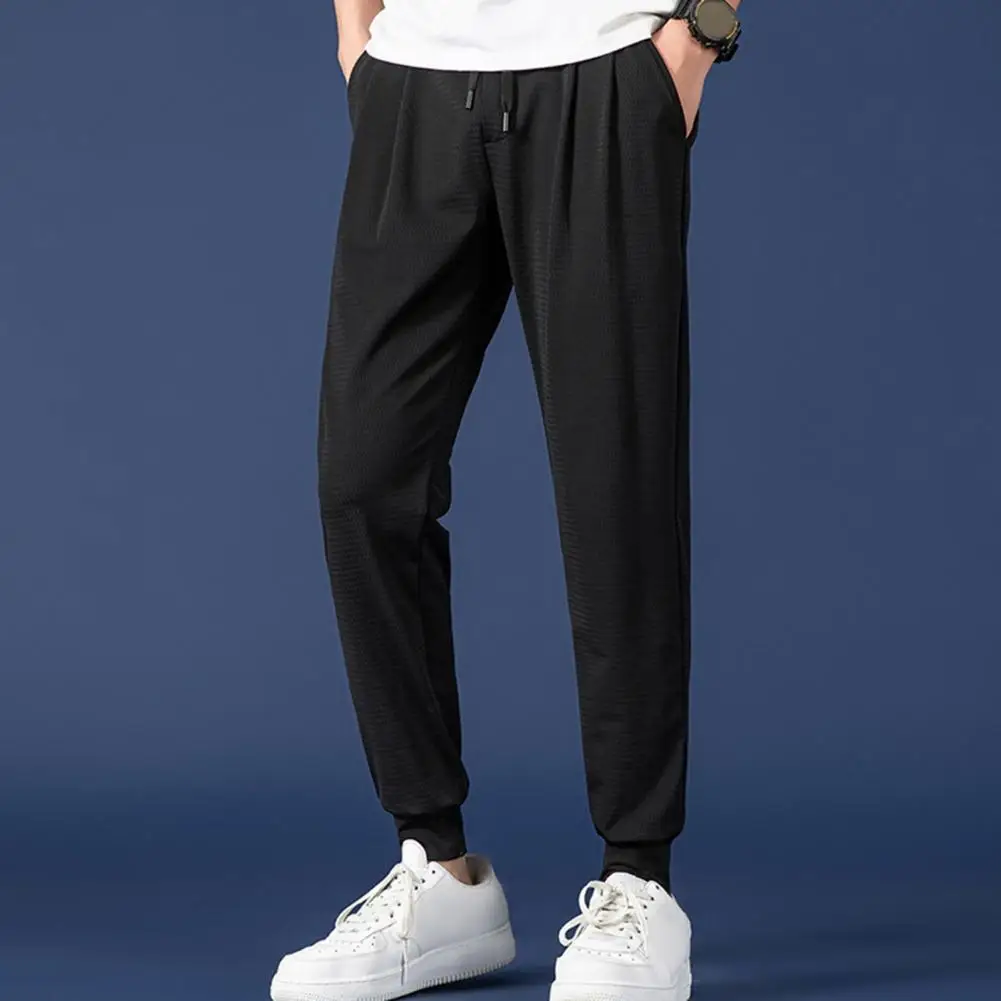 Summer Zip Pockets Men's Sweatpants Breathable Quick Dry Stretch Ice Silk Casual Track Pants Straight Sport Trousers 8XL