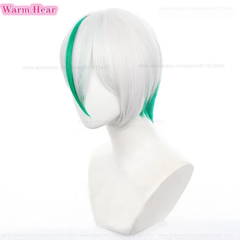 고품질 Otoya Eita 합성 남여 30cm 화이트 그린 코스프레 애니메이션 가발 내열성 헤어 할로윈 파티 가발