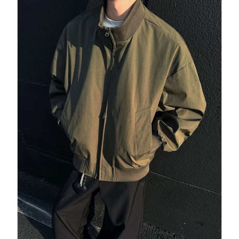 Spring Beige Jacket Men Casual Black Motorcycle Jacket Men Streetwear Hip-hop Loose Bomber Jacket Mens Baseball Jackets Coat