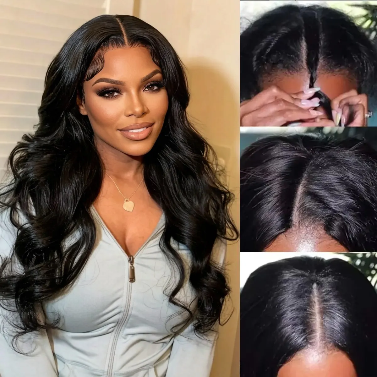 

Парик из натуральных человеческих волос V-образной формы с волнистым эффектом для женщин, бразильские волосы Реми, натуральный цвет, без необходимости оставлять свои волосы, улучшенная версия U-образного парика