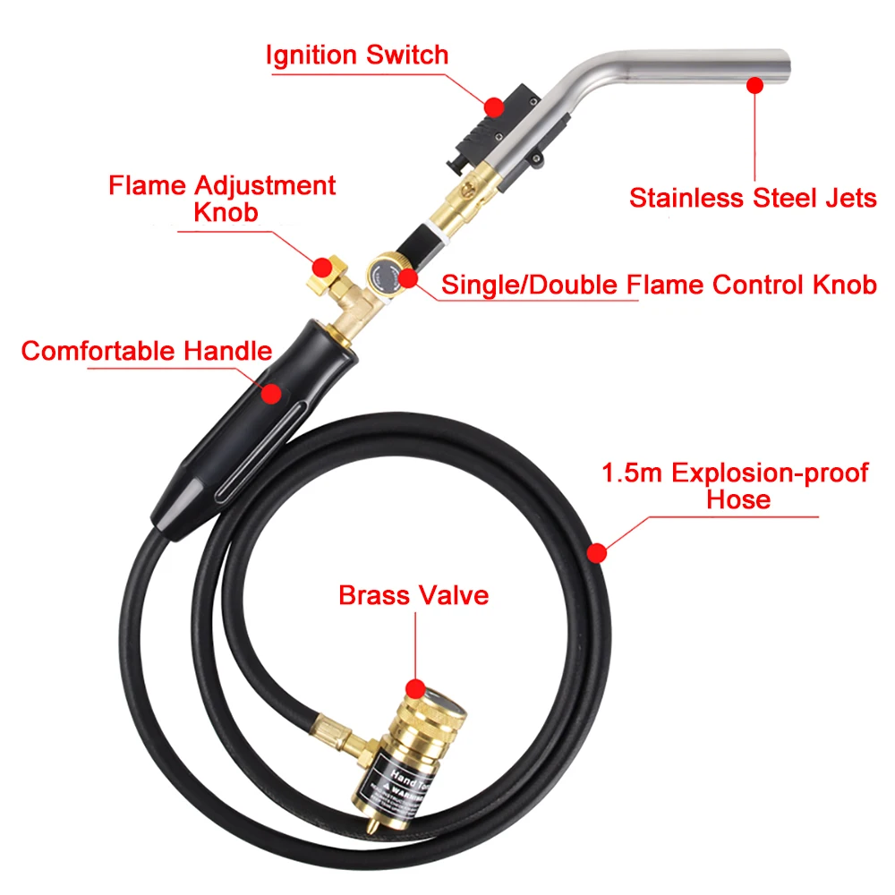 Mapp Gas Welding Torch Double Flame Jets Soldering Torch 3600° F Propane Welding Gun with Electronic Ignition