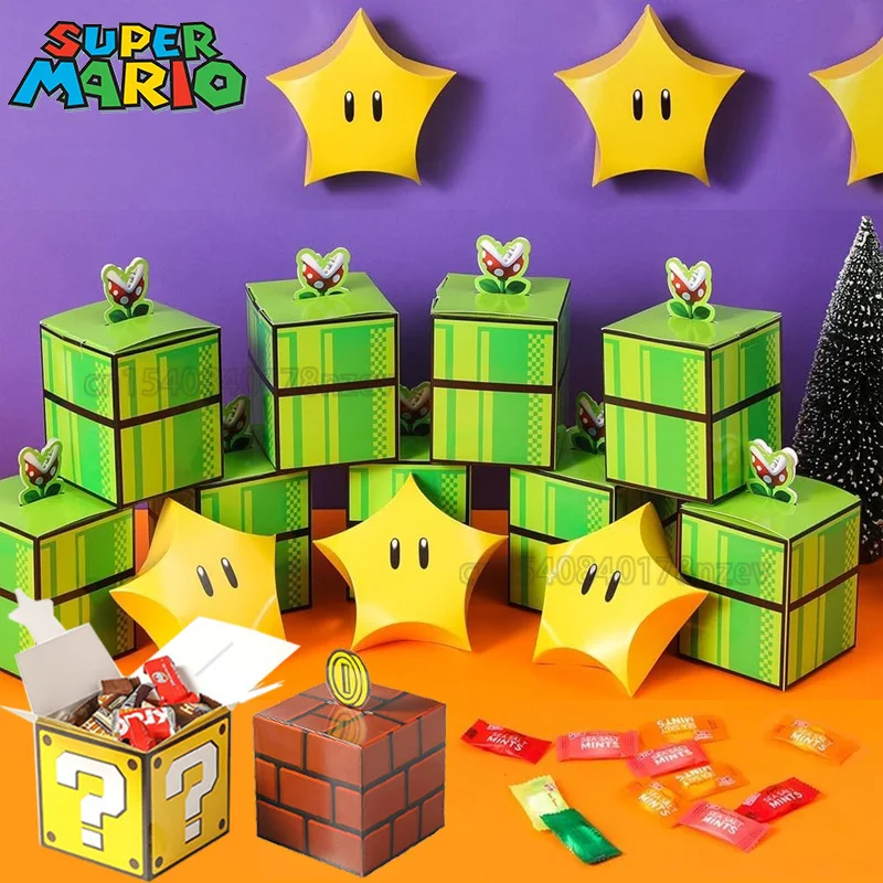 New  Super Mario Gift Boxes Goody Bag Children\'s Birthday Patty Toy Gift Box  Mario Bros Anime Figure Decoration Star Goody Bags