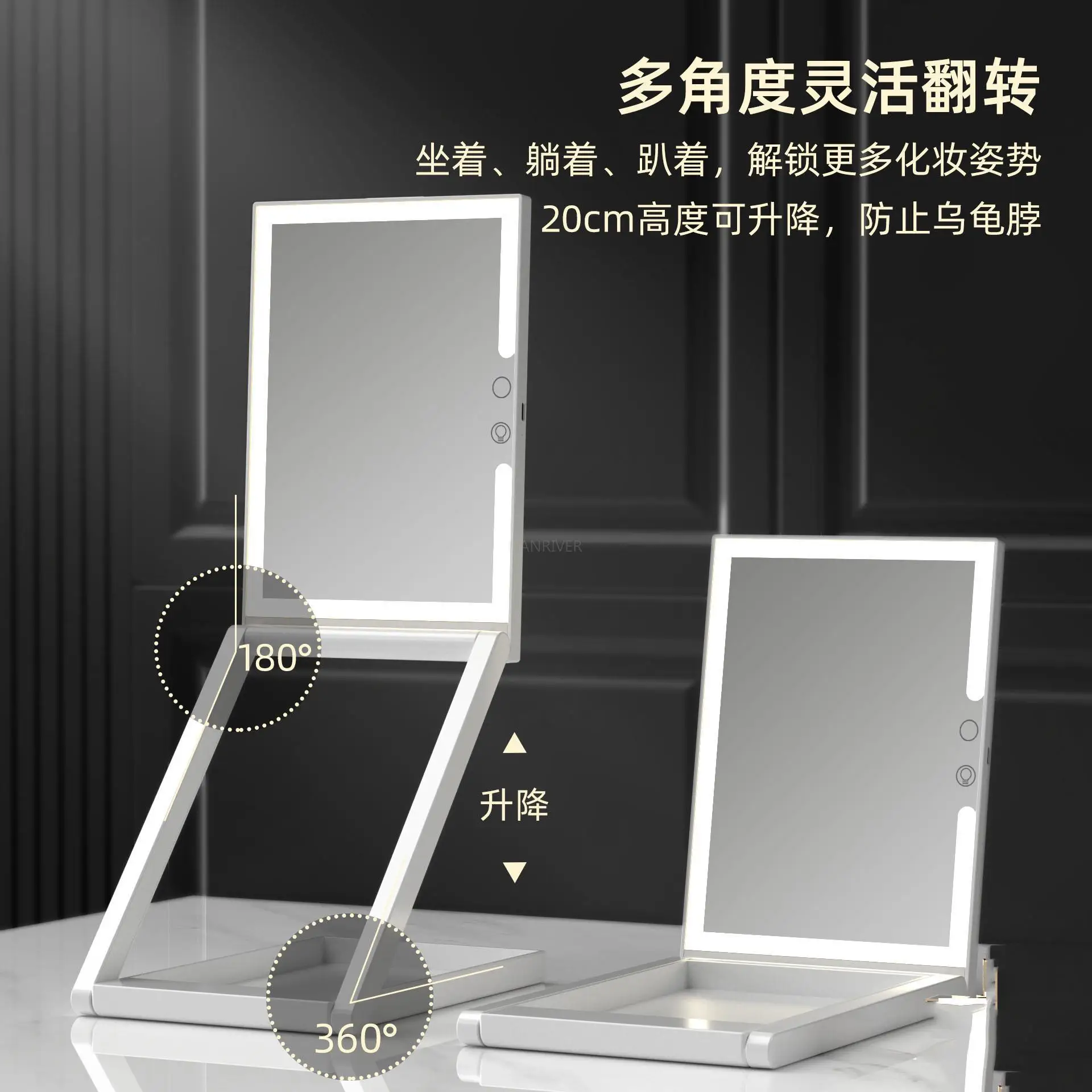 Novo espelho de maquiagem led portátil de mesa dobrável espelho de maquiagem led com luz