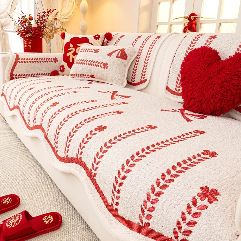 Festive Autumn and Winter Plush Sofa Cover Skin-Friendly Thickened New Fixed Non-Slip Irregular Straight Row Cushion Sofa Cover