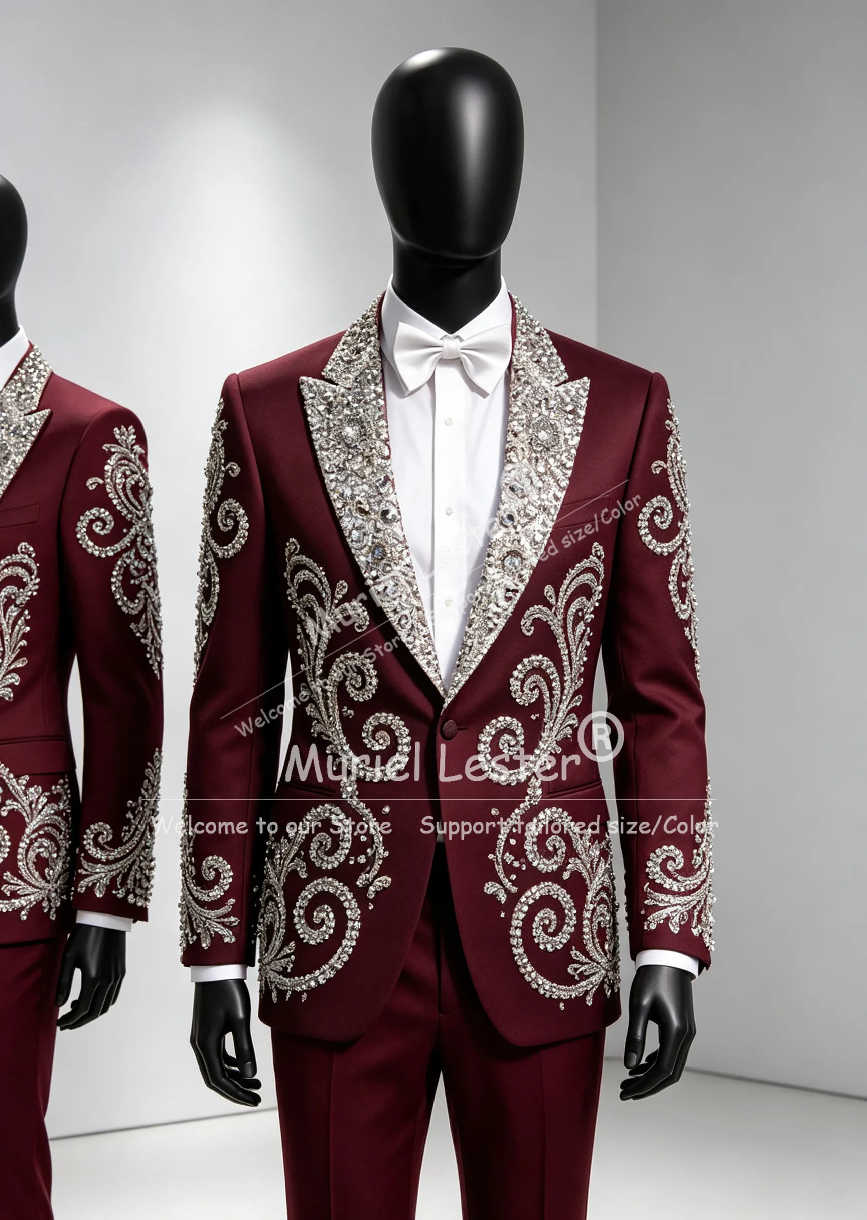 Luxury Beaded Wedding Suits For Men 2 Pieces Sets Rhinestones Groom Tuxedos Business Male Prom Blazers Terno Masculinos Completo