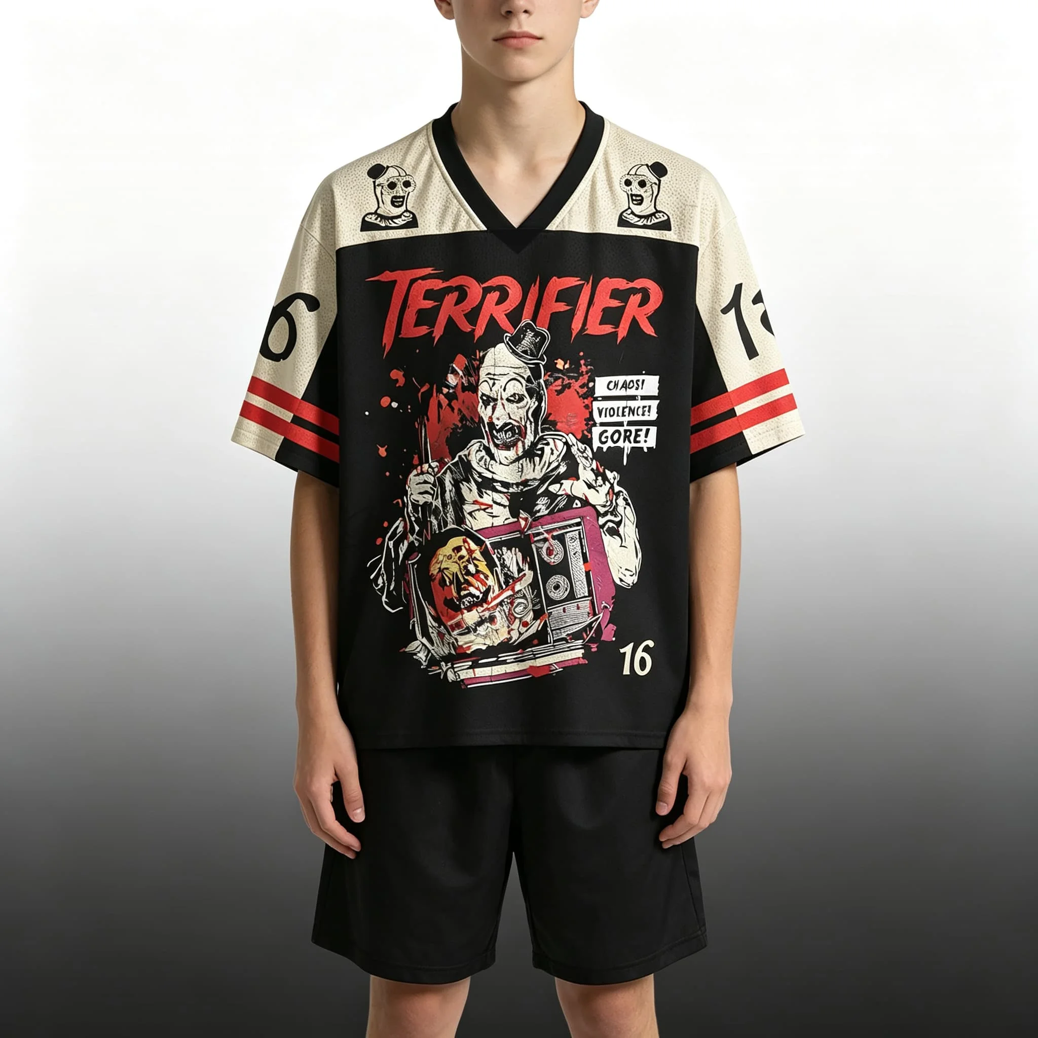 Terrifier Clown Gore Horror Black Mesh Jersey Tee Women's Tshirt Kids Tshirt Top Vneck Short Sleeve Quick drying Men's  T Shirt