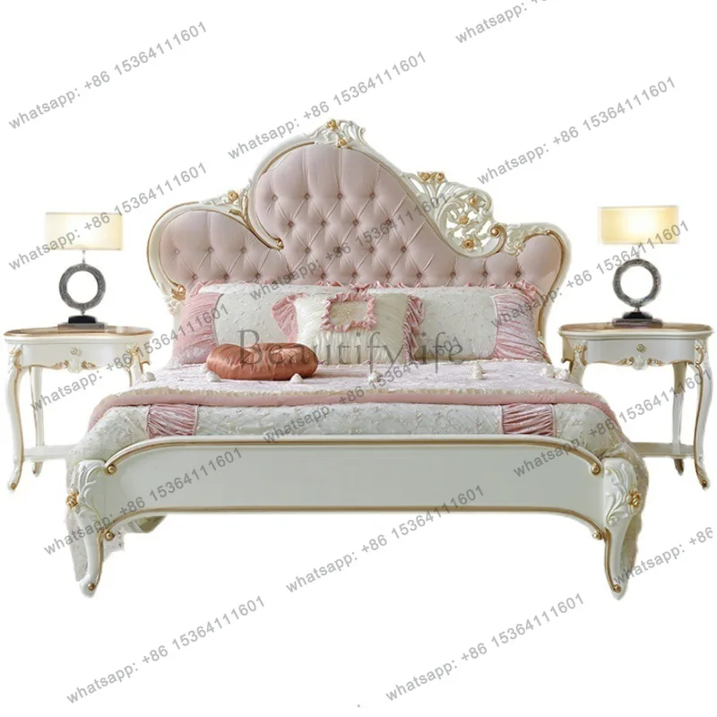 French Court Furniture Princess Fabric Bed Pink Girls Double Bed Furniture