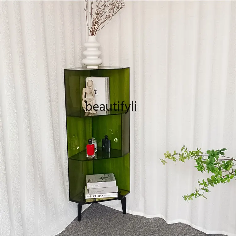 zqNordic Acrylic Corner Bookcase Living Room Storage Rack Simple Multi-Layer Small Bookcase Storage Cabinet