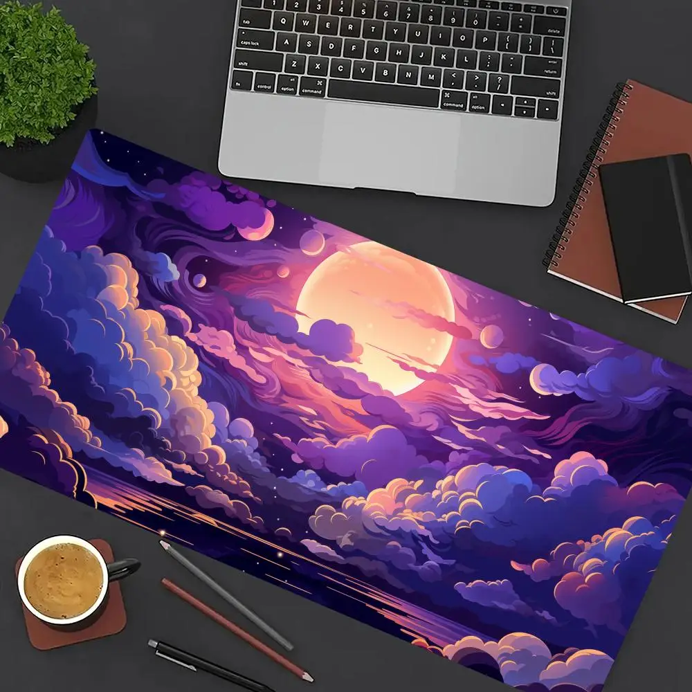 

Moon Purple Aesthetics Mouse Pad Large Computer Office Game Table Mat XXL Rubber Anti-slip Stitched Keyboard Mats Long Desk Pads