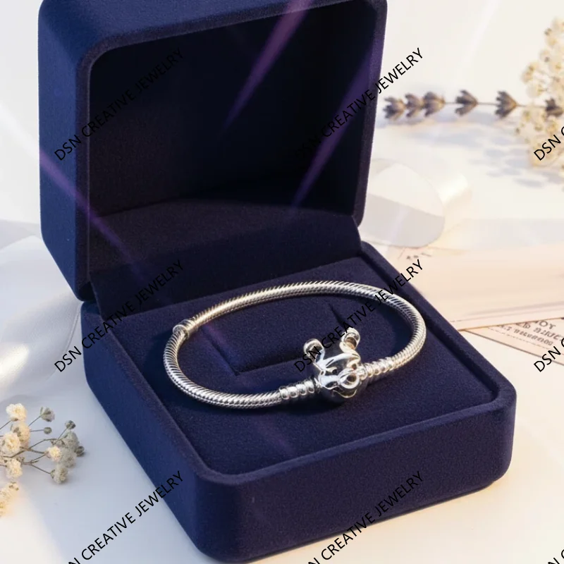 DSN Jewelry Winnie Bear Clasp Charm Bracelet S925 Sterling Silver Snake Chain For Women Designer Jewelry Luxury Gift view 4