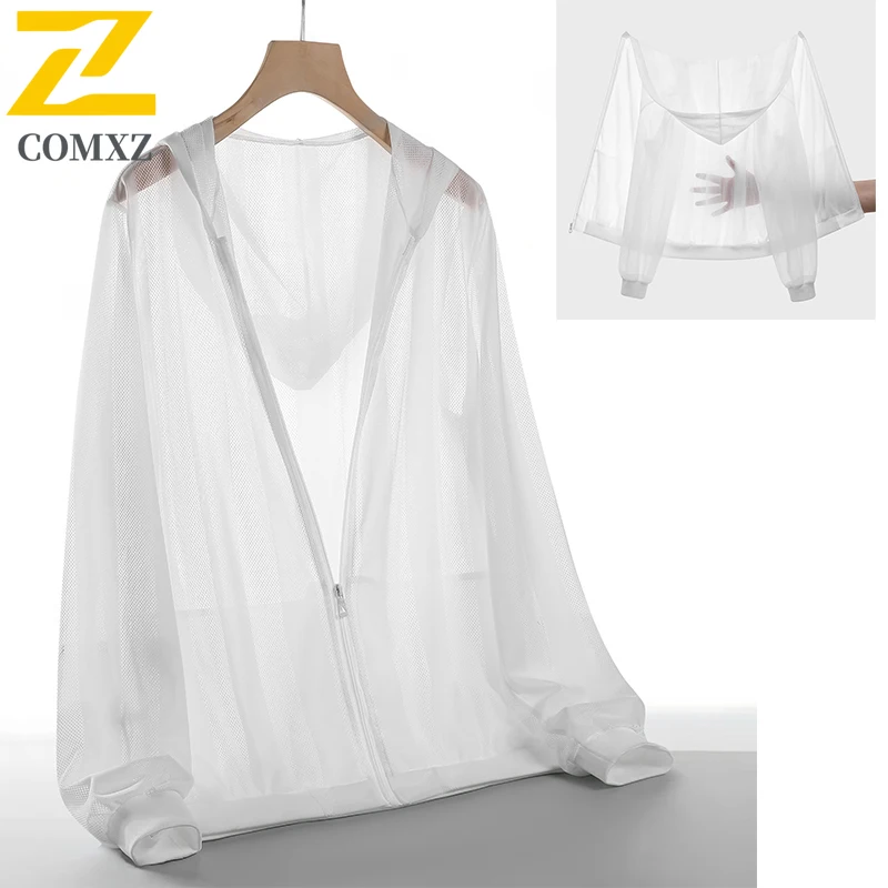 Summer Mesh Jacket Men Sun Protection Clothing Outdoor Trendy Sports Lightweight Breathable Hooded Top Fishing Quick Drying Coat