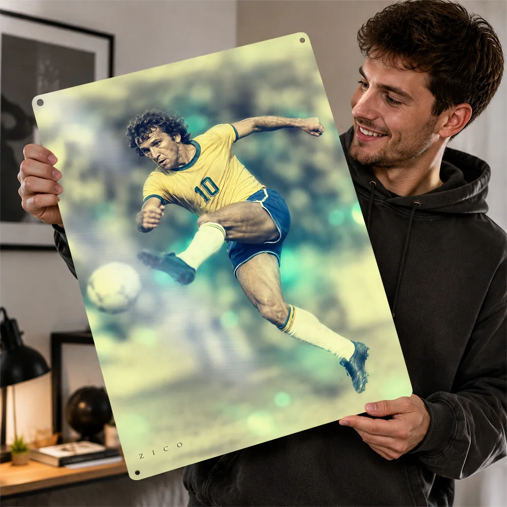 Zico Football Textured Poster Customized Metal Tin Sign Pitch Icon Portrait Wall Art For Matchday Room And Entertainment Space